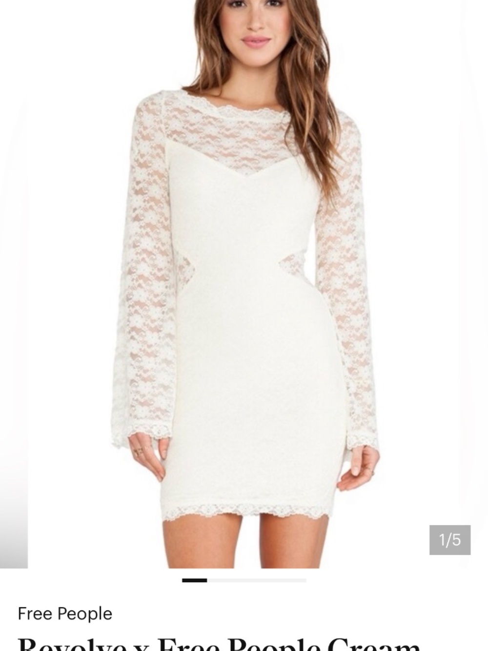 Free People Lace Long-Sleeve Mini Dress in Light Cream